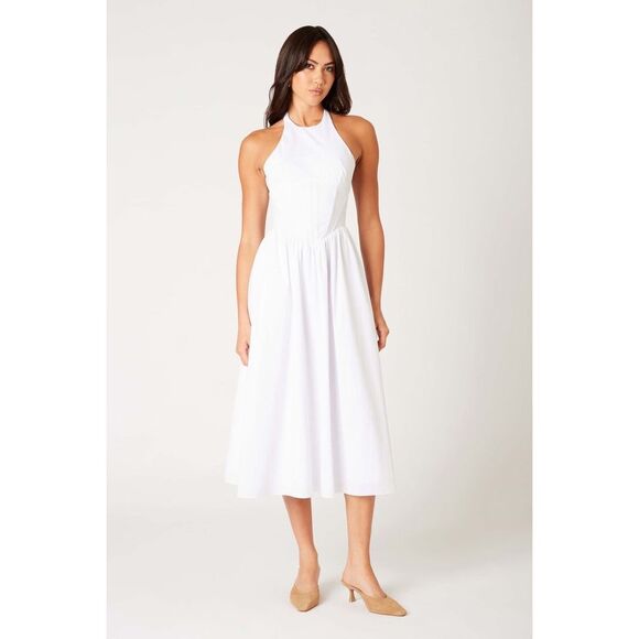 NIA Rio vintage inspired Halter White Poplin Midi Dress Summer Brunch size S NWT - Picture 2 of 7